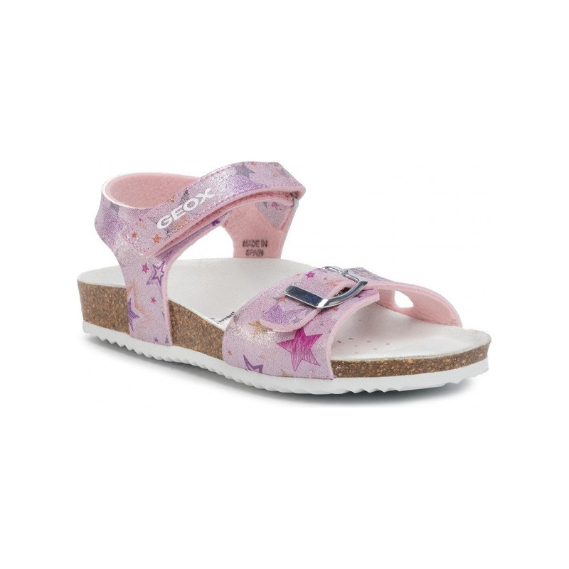 Buty dziecięce letnie Geox ze skóry na rzepy w kwiatki