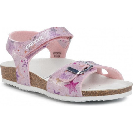 Buty dziecięce letnie Geox ze skóry na rzepy w kwiatki
