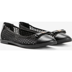Czarne baleriny Gemre.com.pl ze skóry z płaską podeszwą w stylu casual