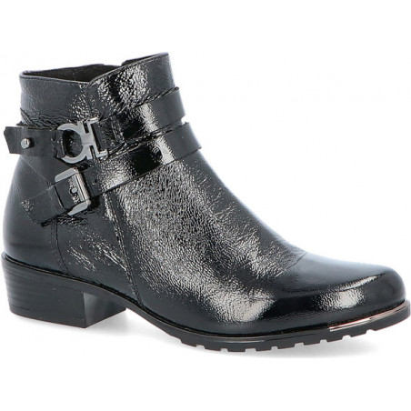 Czarne botki Caprice na obcasie lakierowane na zamek