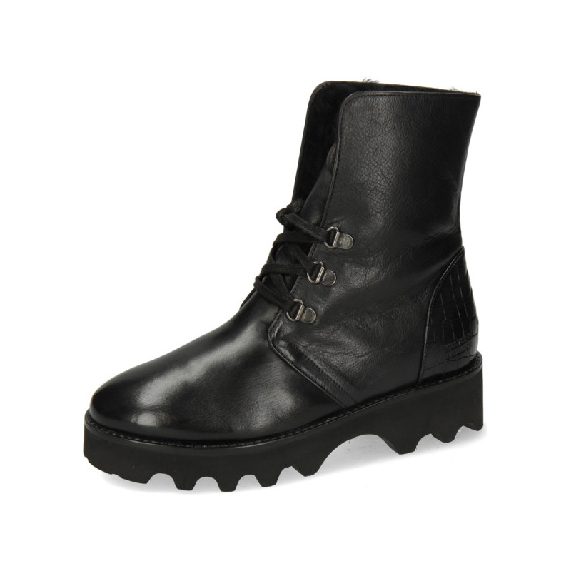 Czarne botki Melvin & Hamilton ze skóry sznurowane