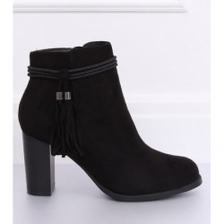 Czarne botki Obuwie Damskie na obcasie w stylu boho z zamszu