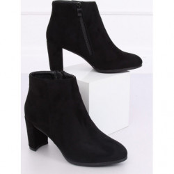 Czarne botki Obuwie Damskie na obcasie w stylu klasycznym z zamszu