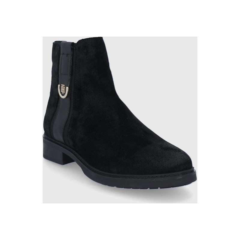 Czarne botki Tommy Hilfiger z zamszu