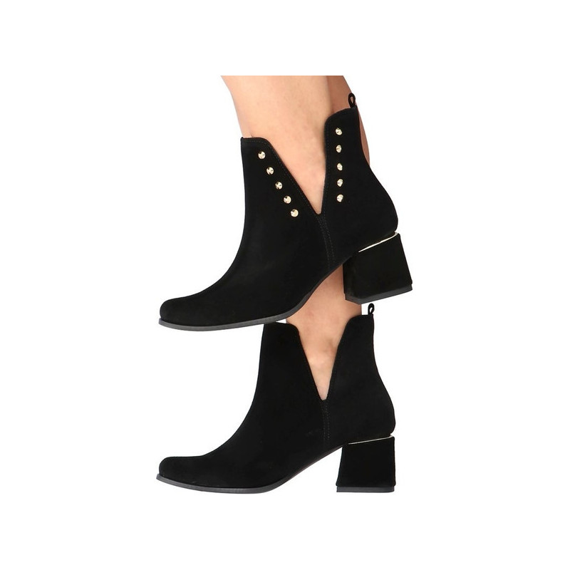Czarne botki Tymoteo z zamszu na zamek na obcasie