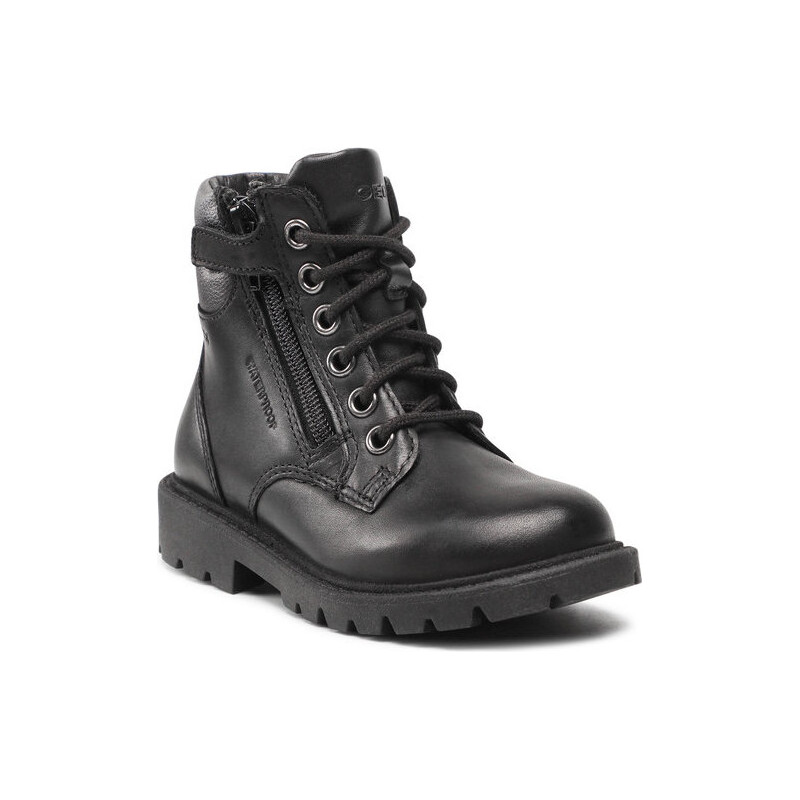 Czarne buty dziecięce zimowe Geox sznurowane