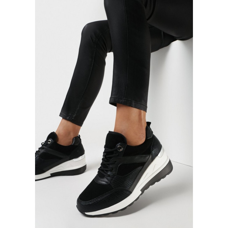 Czarne buty sportowe born2be ze skóry ekologicznej