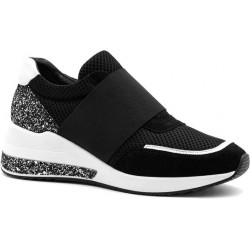 Czarne buty sportowe Neścior z płaską podeszwą z weluru