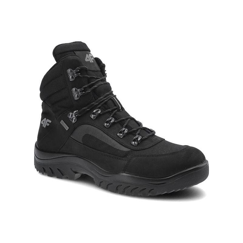 Czarne buty trekkingowe 4F sznurowane z nubuku