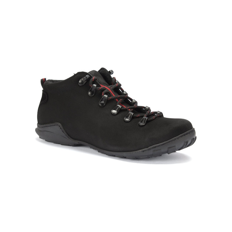 Czarne buty trekkingowe Domeno sznurowane ze skóry