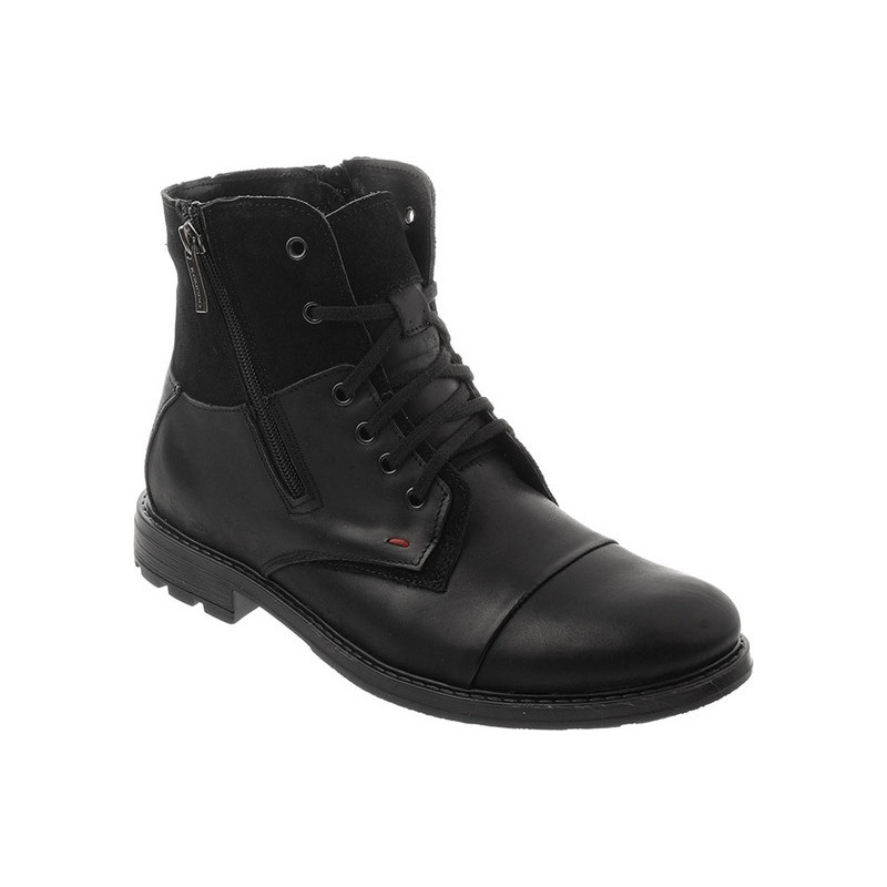 Czarne buty zimowe Komodo w stylu casual sznurowane ze skóry