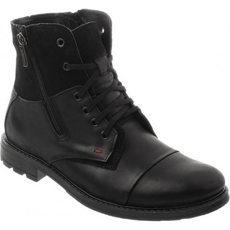 Czarne buty zimowe Komodo w stylu casual sznurowane ze skóry