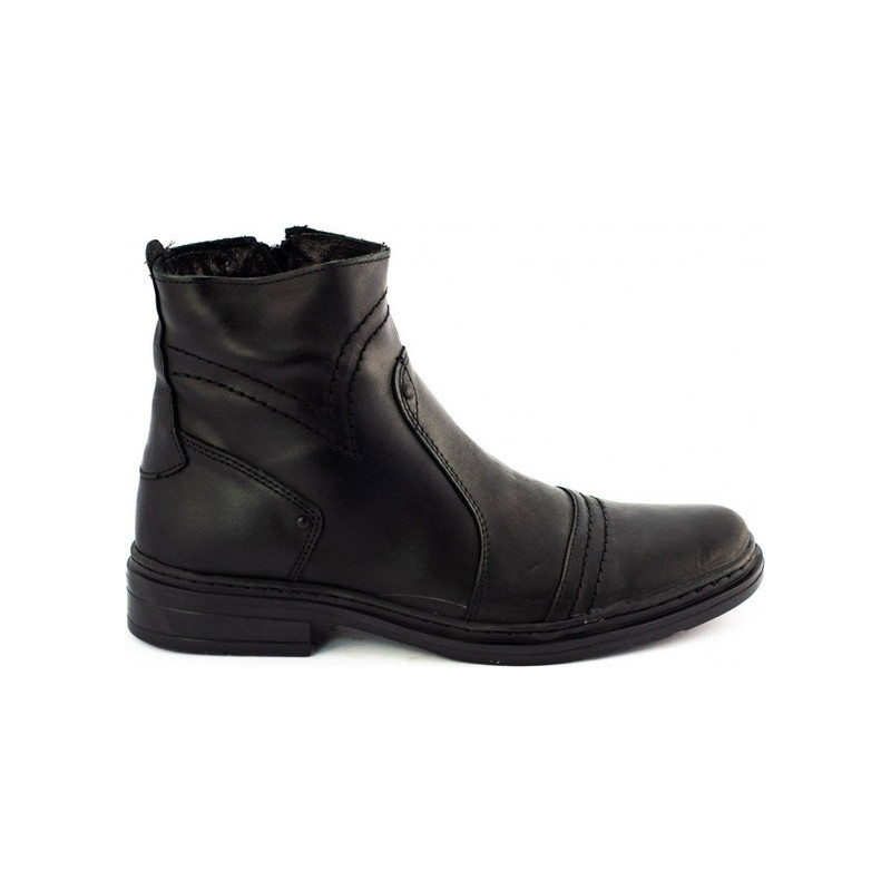 Czarne buty zimowe Polbut na zamek ze skóry