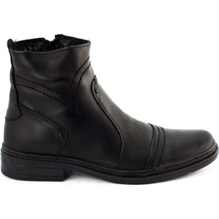 Czarne buty zimowe Polbut na zamek ze skóry