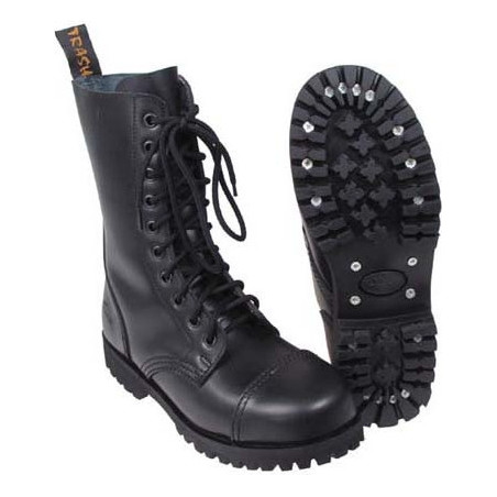 Czarne buty zimowe Pure Trash w militarnym stylu ze skóry