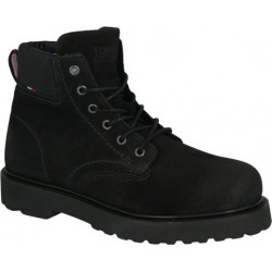 Czarne buty zimowe Tommy Jeans ze skóry w stylu casual