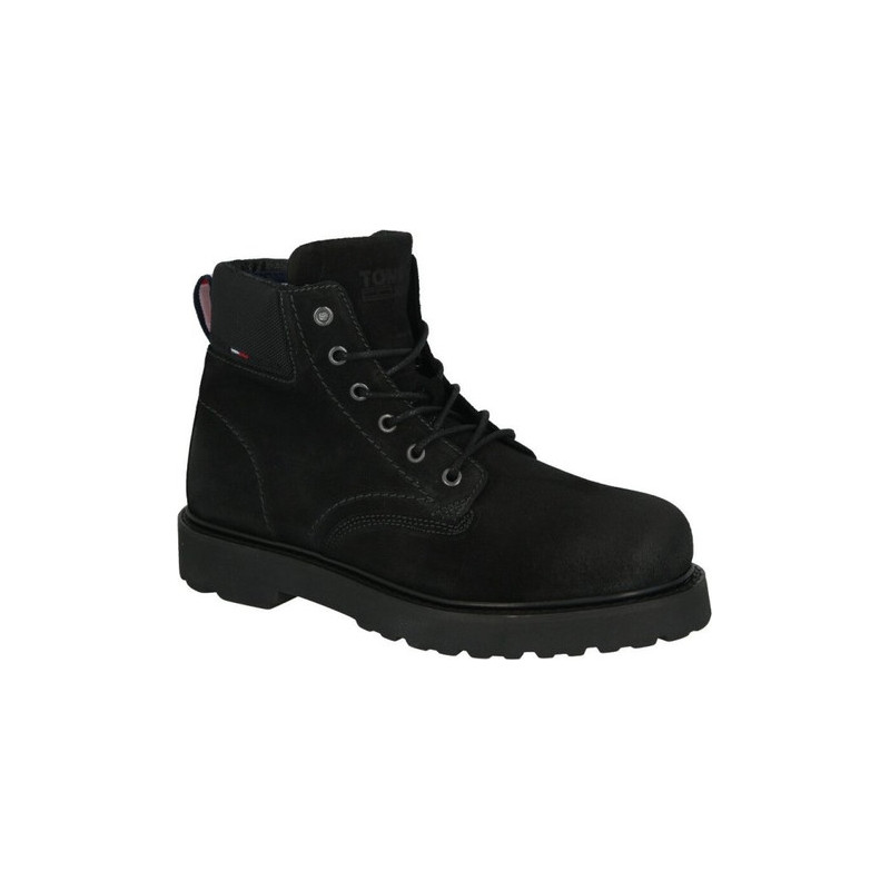 Czarne buty zimowe Tommy Jeans ze skóry w stylu casual