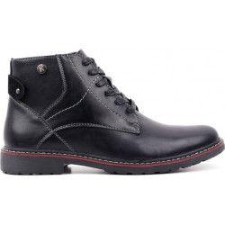 Czarne buty zimowe Yourshoes sznurowane ze skóry ekologicznej