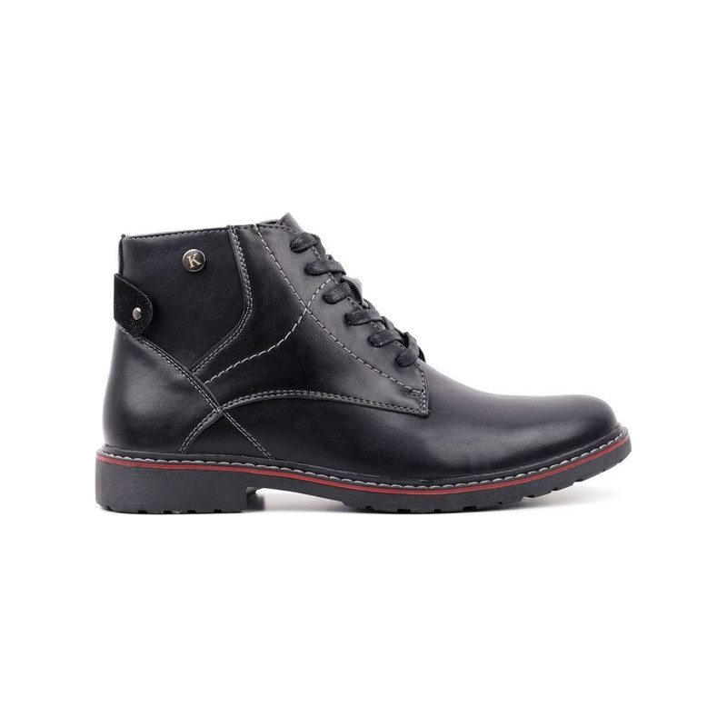 Czarne buty zimowe Yourshoes sznurowane ze skóry ekologicznej