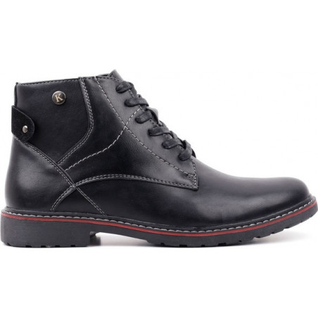 Czarne buty zimowe Yourshoes sznurowane ze skóry ekologicznej