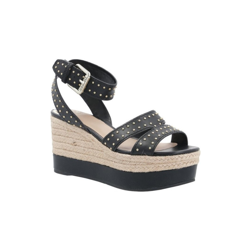 Czarne espadryle Guess ze skóry z klamrami