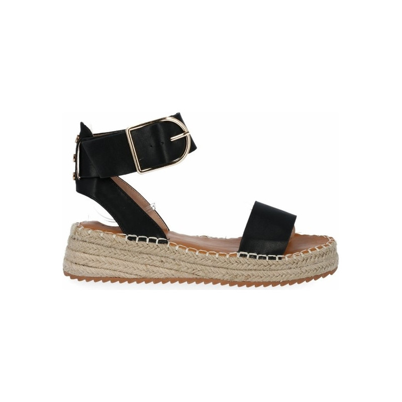 Czarne espadryle Lady Glory na platformie ze skóry ekologicznej