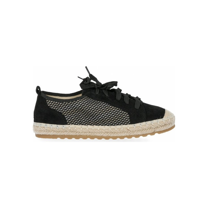 Czarne espadryle Lady Glory z tkaniny sznurowane z płaską podeszwą