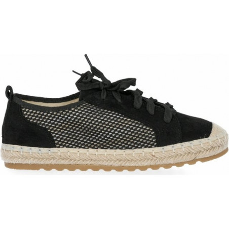 Czarne espadryle Lady Glory z tkaniny sznurowane z płaską podeszwą