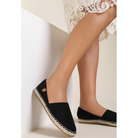 Czarne espadryle Renee z tkaniny z płaską podeszwą w stylu retro