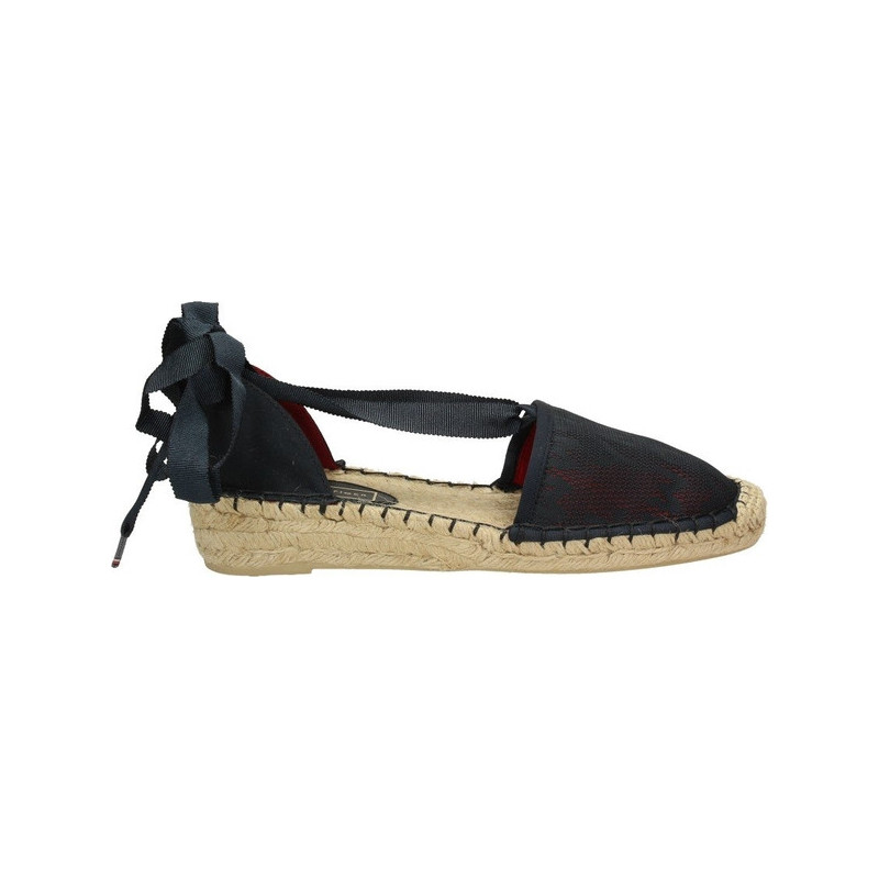 Czarne espadryle Tommy Hilfiger sznurowane w stylu boho na koturnie