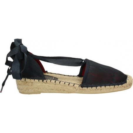 Czarne espadryle Tommy Hilfiger sznurowane w stylu boho na koturnie
