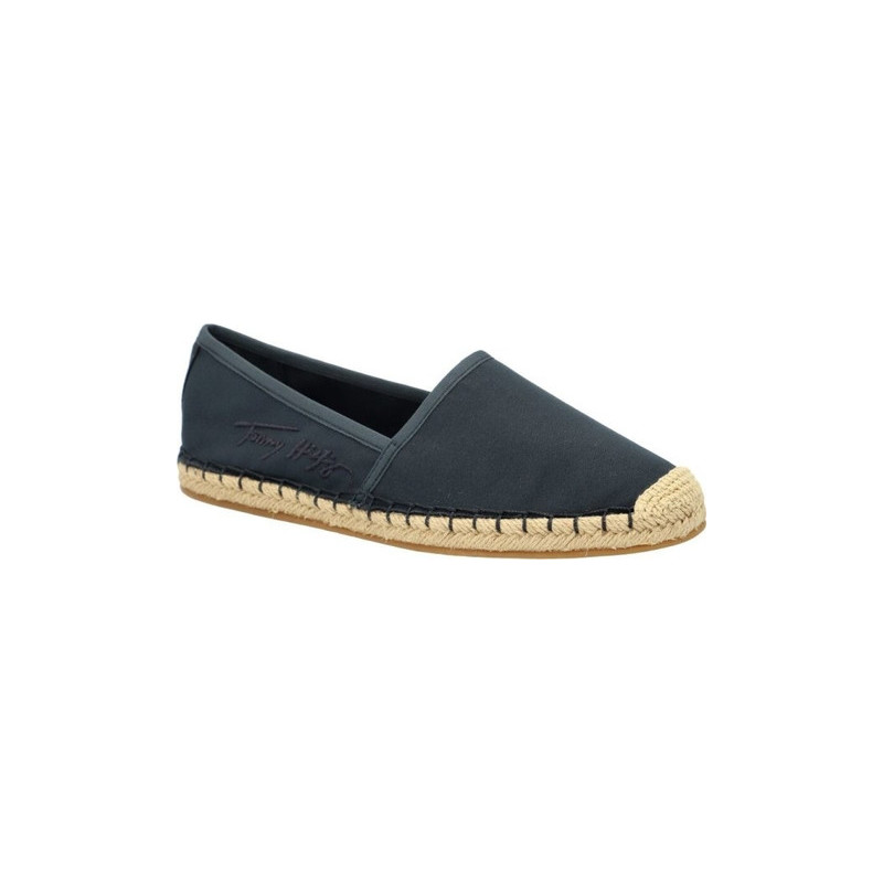 Czarne espadryle Tommy Hilfiger w stylu casual z tkaniny z płaską podeszwą