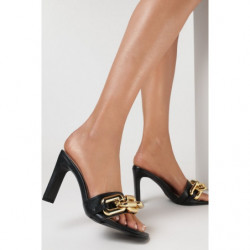 Czarne klapki born2be ze skóry