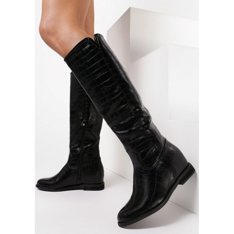 Czarne kozaki born2be przed kolano w stylu casual
