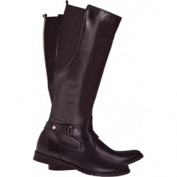 Czarne kozaki Lafemmeshoes w stylu casual przed kolano ze skóry
