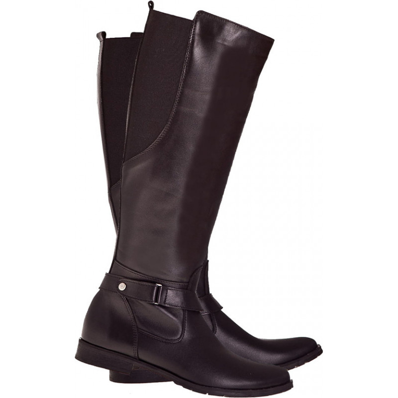 Czarne kozaki Lafemmeshoes w stylu casual przed kolano ze skóry