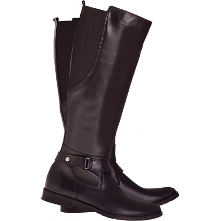 Czarne kozaki Lafemmeshoes w stylu casual przed kolano ze skóry