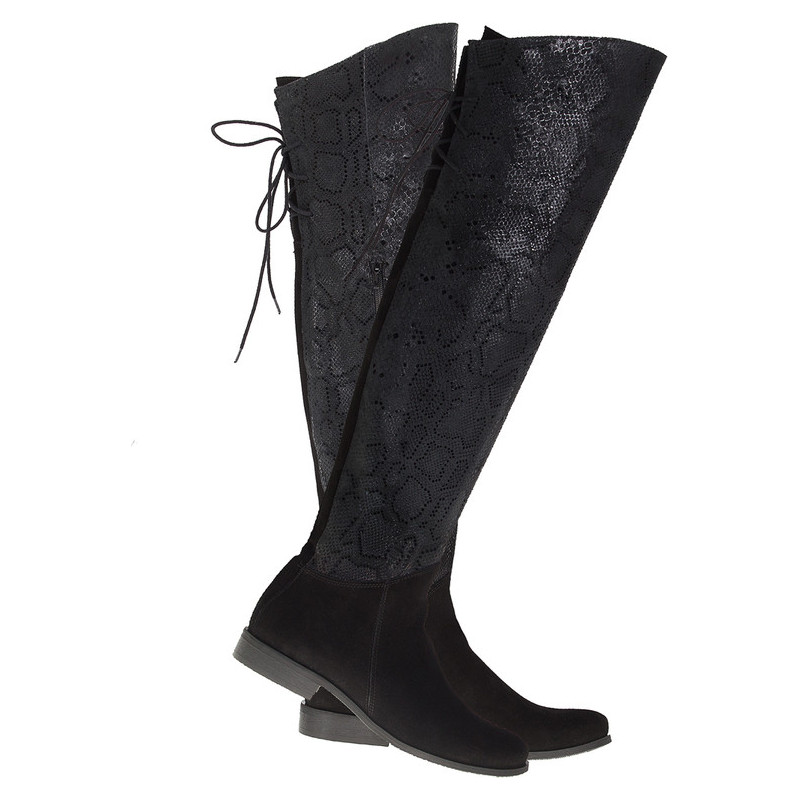 Czarne kozaki Lafemmeshoes z zamszu na zamek