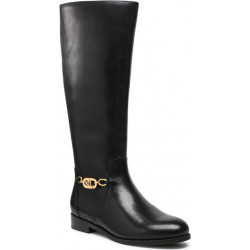 Czarne kozaki Ralph Lauren z płaską podeszwą przed kolano ze skóry ekologicznej
