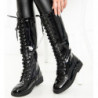 Czarne kozaki Royalfashion.pl sznurowane lakierowane w stylu casual