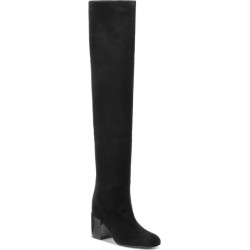 Czarne kozaki Stuart Weitzman za kolano na obcasie w stylu glamour