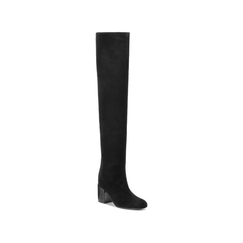 Czarne kozaki Stuart Weitzman za kolano na obcasie w stylu glamour