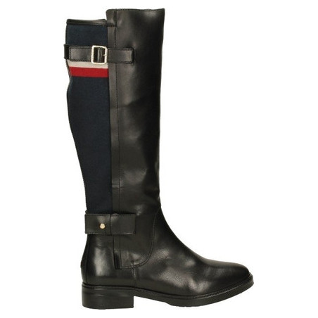 Czarne kozaki Tommy Hilfiger przed kolano z płaską podeszwą w stylu casual