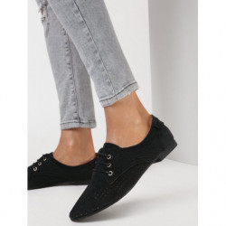 Czarne półbuty born2be sznurowane z zamszu w stylu casual