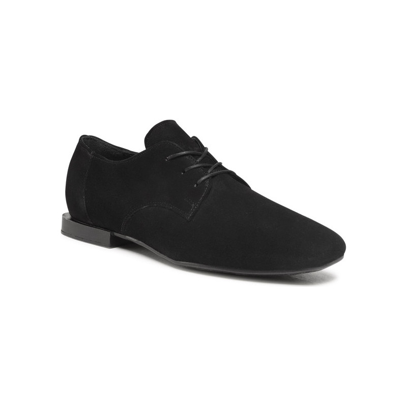 Czarne półbuty Ryłko ze skóry sznurowane w stylu casual