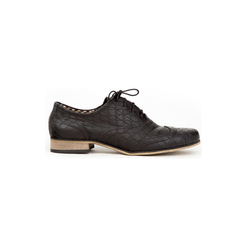 Czarne półbuty Zapato ze skóry sznurowane