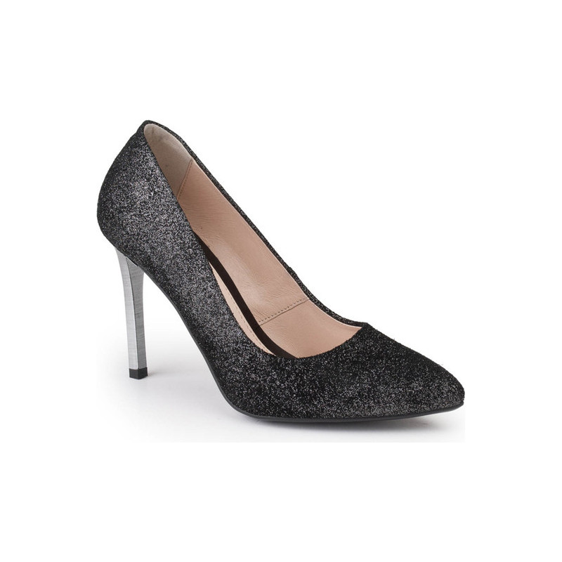 Czarne szpilki Marco Shoes w stylu klasycznym ze skóry z okrągłym noskiem