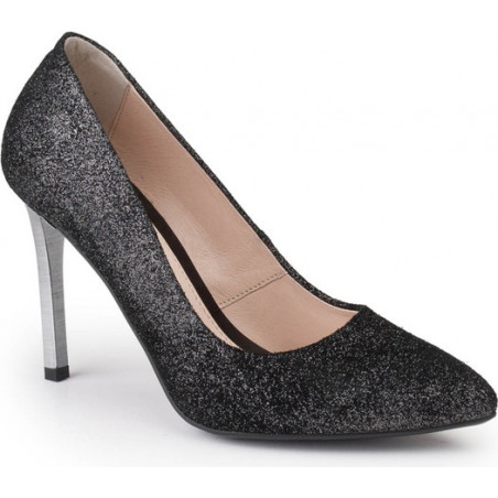 Czarne szpilki Marco Shoes w stylu klasycznym ze skóry z okrągłym noskiem