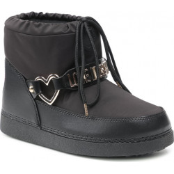 Czarne śniegowce Love Moschino ze skóry z płaską podeszwą