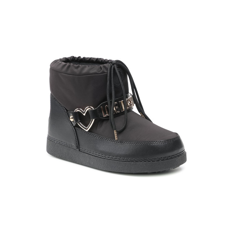 Czarne śniegowce Love Moschino ze skóry z płaską podeszwą